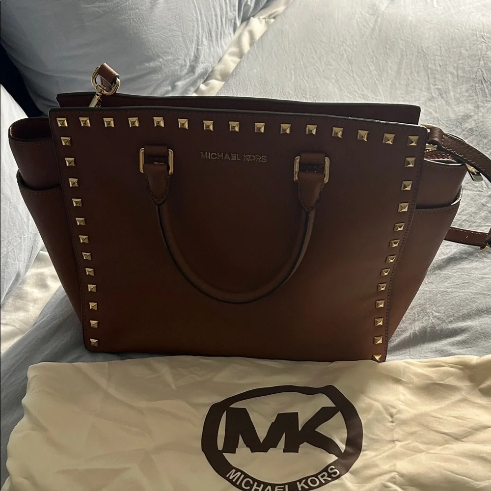 Michael Kors Brown Leather Studded Tote